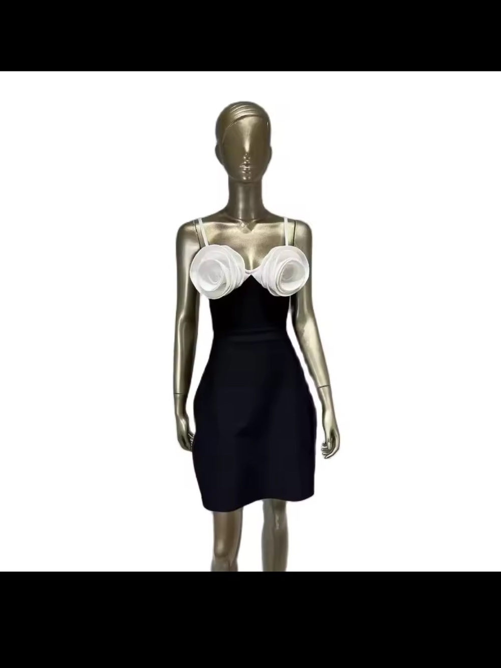 Black Mini Dress with White Rosette Cups